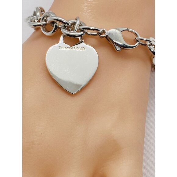 Tiffany & Co Sterling Silver Blank Heart Tag Charm Bracelet 7.75" - Picture 12 of 12